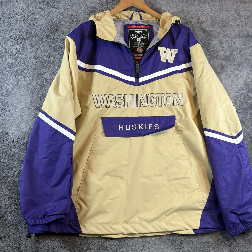 Franchise Club Washington Huskies Half Zip Hooded Jacket Purple Gold XXL